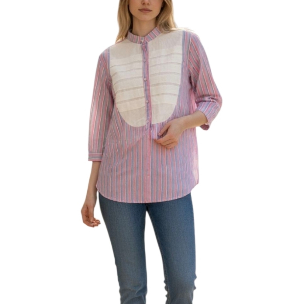 Lorain Croft Cotton Pinstripe Yoke Blouse